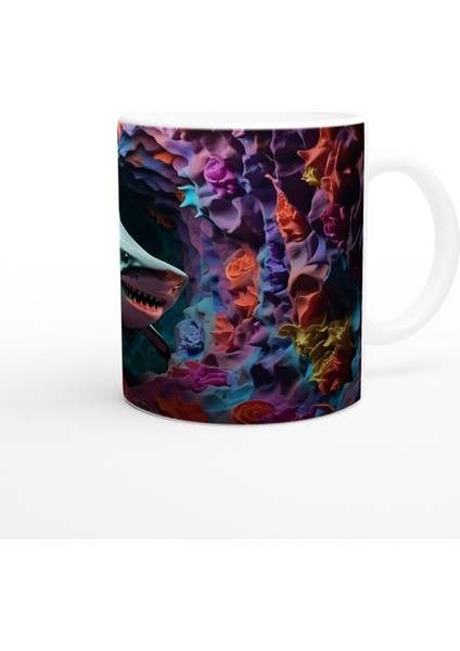 Derin Mağarada Köpekbalığı ve Renkli Mercanlar Su Altı Temalı Kupa Bardak modelleri