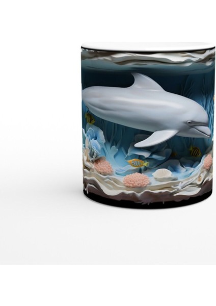 Mercan Bahçesinde Neşeli Yunus Kupa Bardak