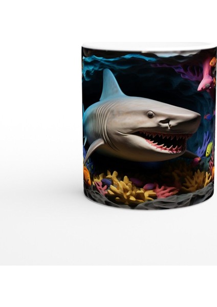 Renkli Mercan Resifinde Yüzen Köpekbalığı Su Altı Temalı Kupa Bardak