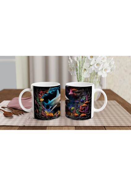 Renkli Mercan Resifinde Yüzen Köpekbalığı Su Altı Temalı Kupa Bardak indirimleri