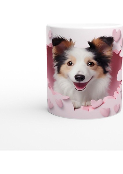 Çatlak Duvardan Bakan Sheltie Temalı Baskılı Kupa Bardak