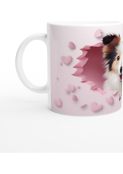 Çatlak Duvardan Bakan Sheltie Temalı Baskılı Kupa Bardak fiyatları