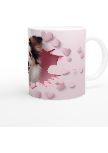 Çatlak Duvardan Bakan Sheltie Temalı Baskılı Kupa Bardak modelleri