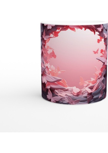 Işığa Uçan Pembe Kelebekler Geçidi Temalı Baskılı Kupa Bardak