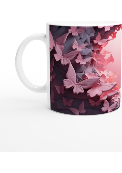 Işığa Uçan Pembe Kelebekler Geçidi Temalı Baskılı Kupa Bardak fiyatları