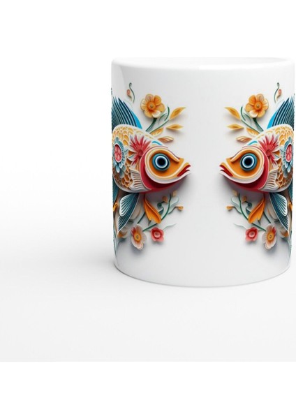 Kağıt Kesim Stilinde Çiçekli Renkli Balık Kupa Bardak fiyatları