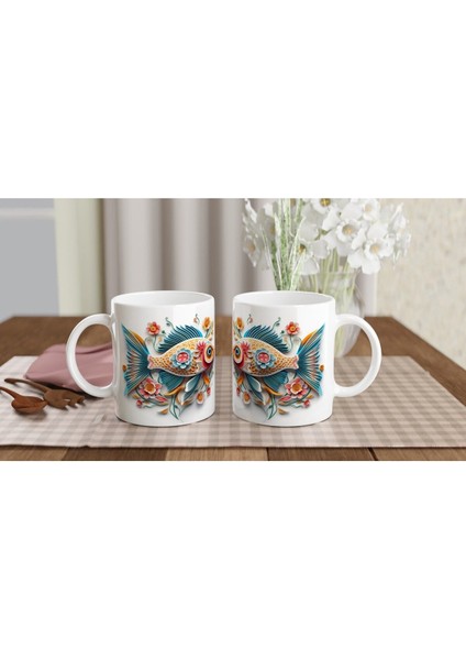 Kağıt Kesim Stilinde Çiçekli Renkli Balık Kupa Bardak indirimleri