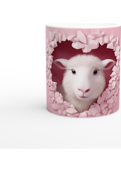 Kalpli Çatlaktan Bakan Sevimli Kuzu Temalı Baskılı Kupa Bardak