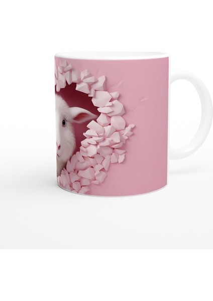 Kalpli Çatlaktan Bakan Sevimli Kuzu Temalı Baskılı Kupa Bardak modelleri