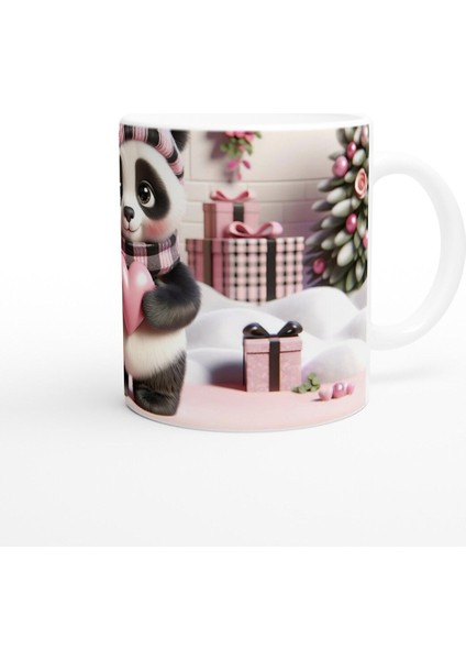 Kalpli Hediye Tutan Sevimli Panda Temalı Baskılı Kupa Bardak modelleri