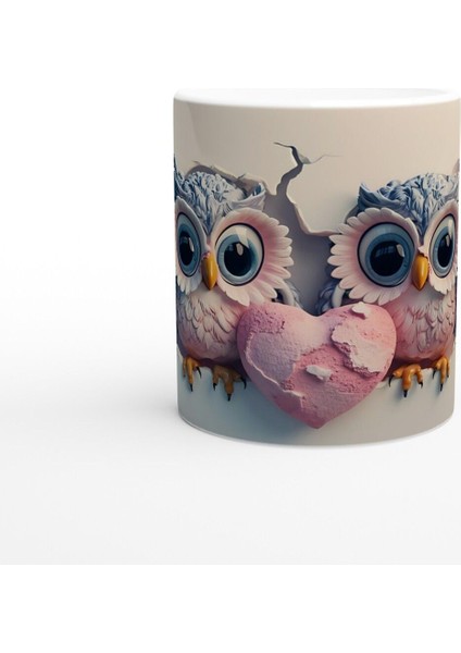 Kalpli Sevimli Baykuş Çifti Temalı Baskılı Kupa Bardak