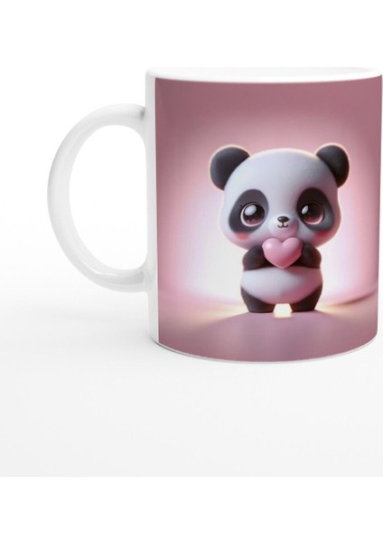 Kalpli Sevimli Panda Temalı Baskılı Kupa Bardak