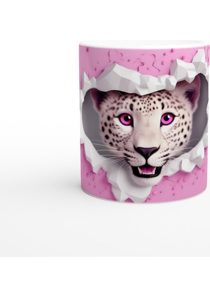 Pembe Gözlü Kar Leoparı Temalı Baskılı Kupa Bardak