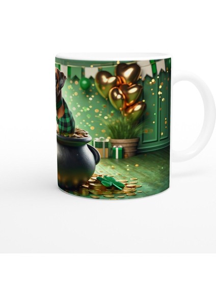 Şans Kazanlarında Oturan Boksör Köpek Temalı Baskılı Kupa Bardak modelleri