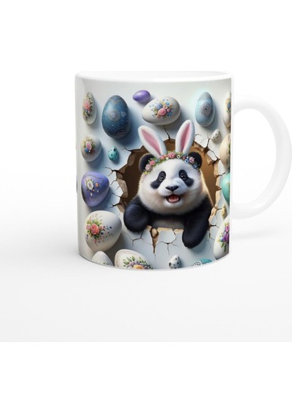 Tavşan Kulaklı Çiçek Taçlı Panda Temalı Baskılı Kupa Bardak