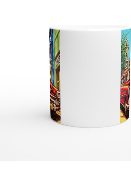 Küba Sokaklarında Kırmızı Klasik Araba Kupa modelleri