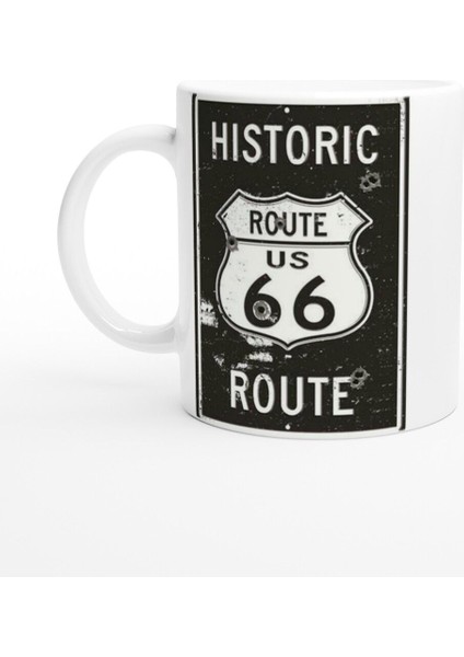Route 66 Kurşun Izli Retro Metal Levha Temalı Kupa Bardak