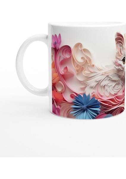 Renkli Çiçekler Arasında Meraklı Kedi Temalı Baskılı Kupa Bardak fiyatları