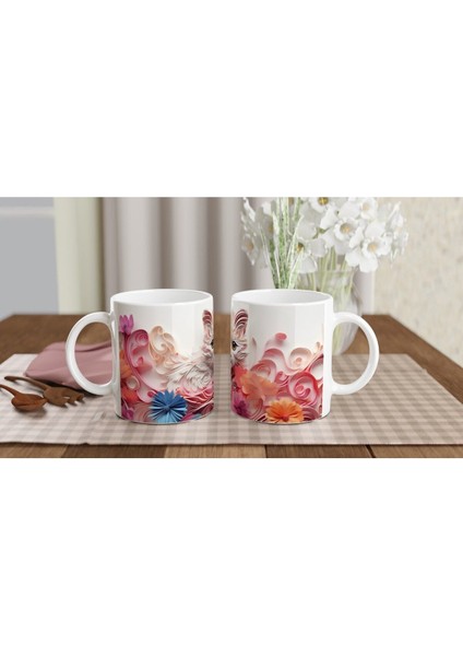 Renkli Çiçekler Arasında Meraklı Kedi Temalı Baskılı Kupa Bardak indirimleri