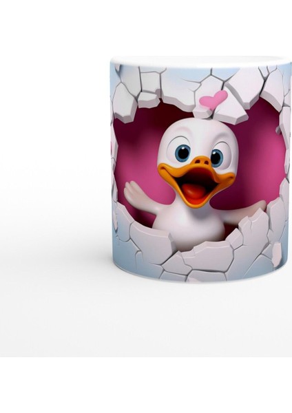 Kalpli Duvarı Delen Sevimli Ördek Temalı Baskılı Kupa Bardak