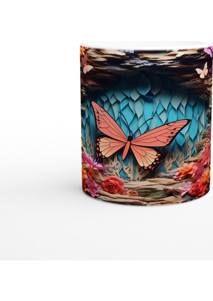 Mavi Mağarada Uçuşan Renkli Kelebekler Temalı Baskılı Kupa Bardak