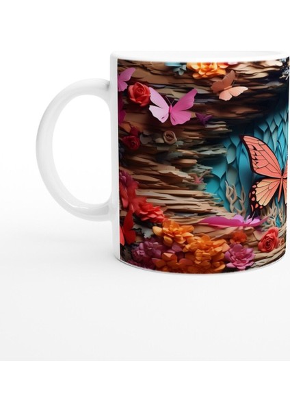 Mavi Mağarada Uçuşan Renkli Kelebekler Temalı Baskılı Kupa Bardak fiyatları