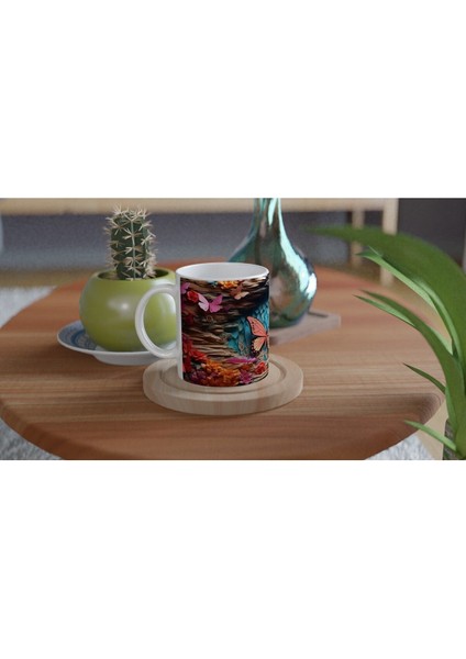 Mavi Mağarada Uçuşan Renkli Kelebekler Temalı Baskılı Kupa Bardak fırsatları