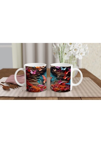 Mavi Mağarada Uçuşan Renkli Kelebekler Temalı Baskılı Kupa Bardak indirimleri