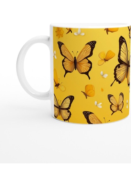 Sarı Fon Üzerinde Uçuşan Neşeli Kelebekler Temalı Baskılı Kupa Bardak fiyatları