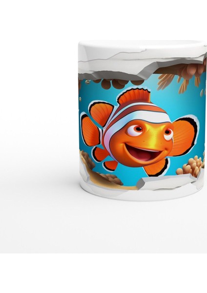 Kırık Duvarın Ardında Gülümseyen Palyaço Balığı Baskılı Kupa Bardak