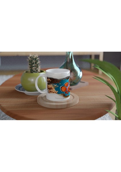 Kırık Duvarın Ardında Gülümseyen Palyaço Balığı Baskılı Kupa Bardak modelleri