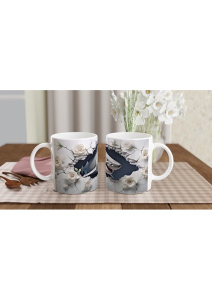 Duvarı Yırtan Köpekbalığı ve Beyaz Gül Temalı Su Altı Kupa Bardak indirimleri