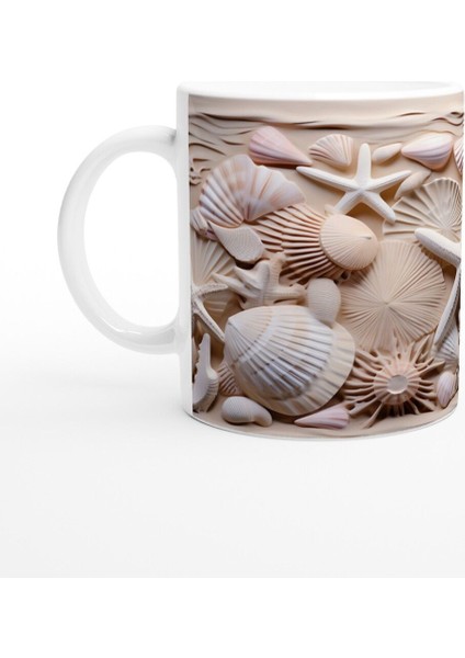 Kum Beji ve Pudra Tonlarında Deniz Kabuğu Desenli Su Altı Temalı Kupa Bardak fiyatları