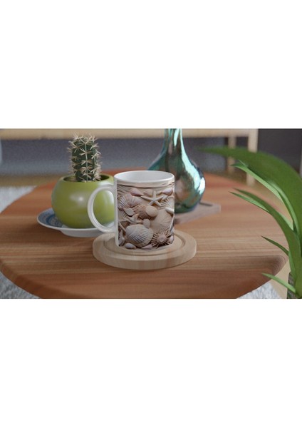 Kum Beji ve Pudra Tonlarında Deniz Kabuğu Desenli Su Altı Temalı Kupa Bardak fırsatları