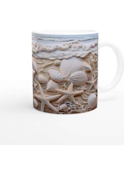 Kumsalda Kabuk ve Deniz Yıldızlarıyla Süslenmiş Su Altı Temalı Kupa Bardak modelleri