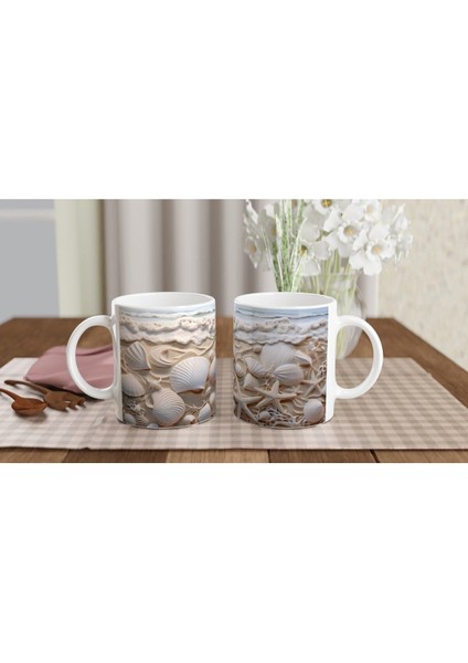 Kumsalda Kabuk ve Deniz Yıldızlarıyla Süslenmiş Su Altı Temalı Kupa Bardak indirimleri