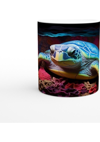 Renkli Mağarada Dinlenen Su Kaplumbağası Kupa Bardak