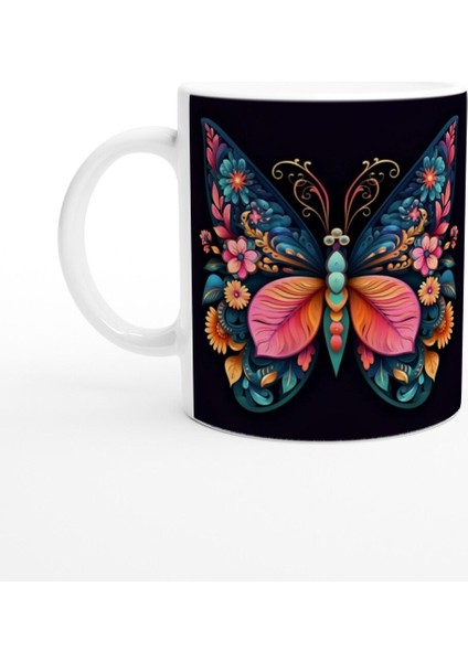 Çiçek Kanatlı Zarif Kelebek Temalı Sanatsal Kupa Bardak