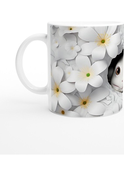 Beyaz Çiçekler Arasında Sevimli Semender Temalı Baskılı Kupa Bardak fiyatları