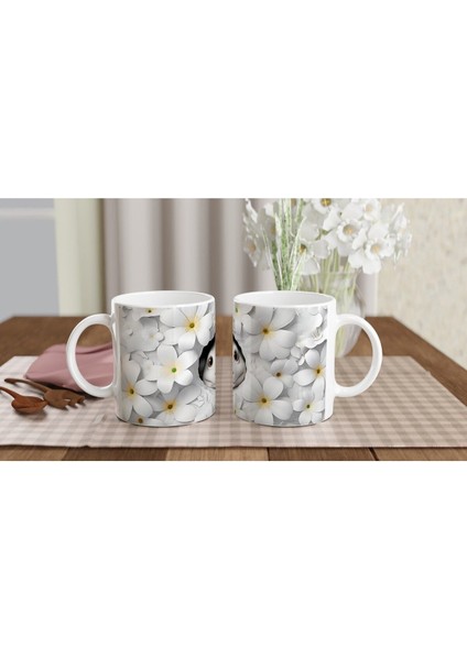 Beyaz Çiçekler Arasında Sevimli Semender Temalı Baskılı Kupa Bardak indirimleri