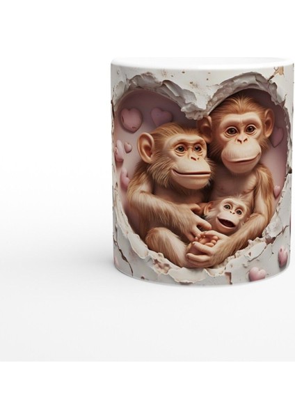 Kalpli Arka Planda Maymun Ailesi Temalı Baskılı Kupa Bardak