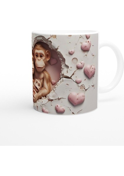 Kalpli Arka Planda Maymun Ailesi Temalı Baskılı Kupa Bardak modelleri