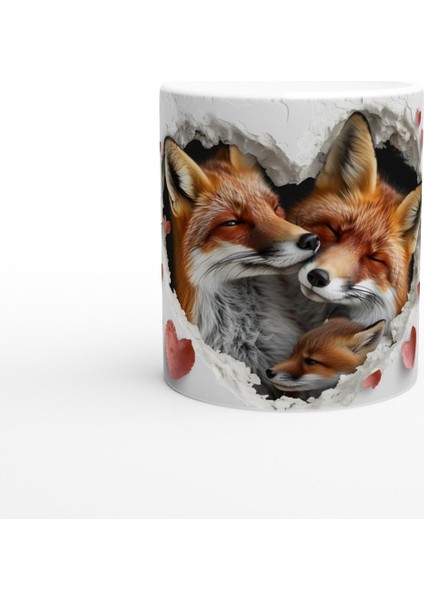 Kalp Içinden Bakan Tilki Ailesi Temalı Baskılı Kupa Bardak