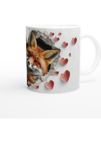 Kalp Içinden Bakan Tilki Ailesi Temalı Baskılı Kupa Bardak modelleri