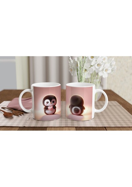 Kalp Tutan Sevimli Penguen Temalı Baskılı Kupa Bardak indirimleri