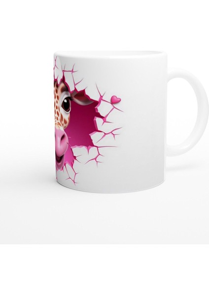 Kalpli Çatlak Duvardan Bakan Zürafa Temalı Baskılı Kupa Bardak modelleri