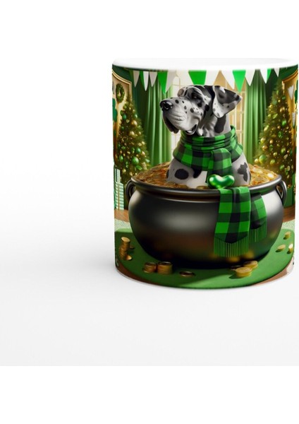 Leprechaun Şapkalı Pofuduk Köpek Temalı Baskılı Kupa Bardak