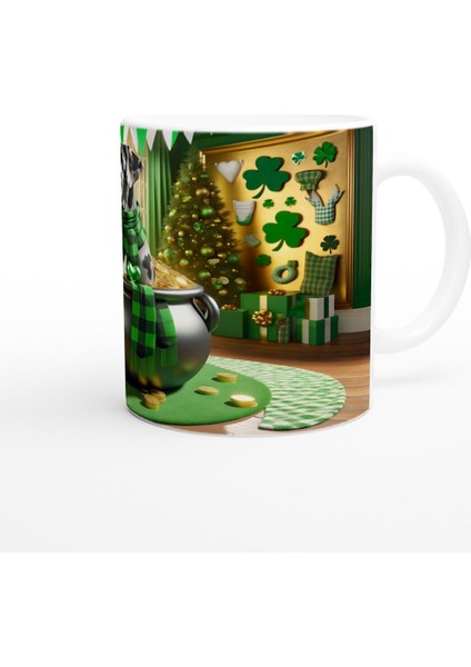 Leprechaun Şapkalı Pofuduk Köpek Temalı Baskılı Kupa Bardak modelleri