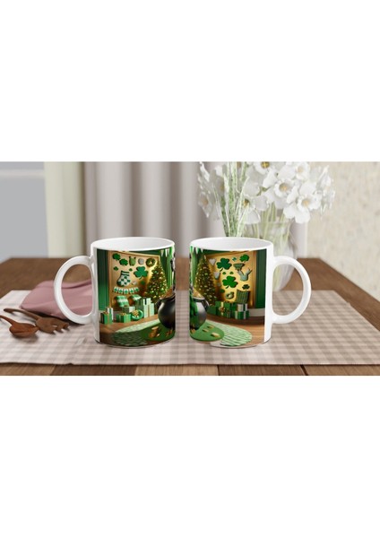 Leprechaun Şapkalı Pofuduk Köpek Temalı Baskılı Kupa Bardak indirimleri