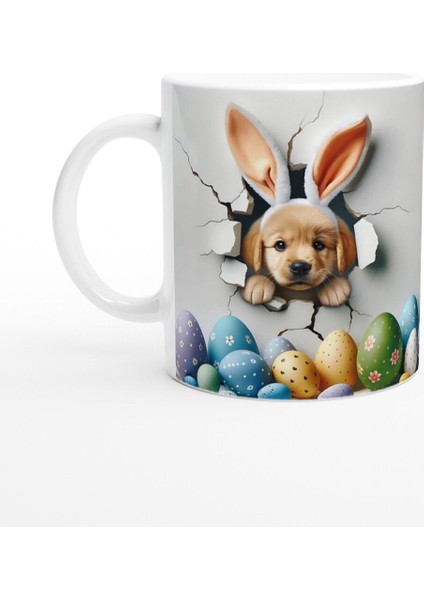 Tavşan Kulaklı Yavru Köpek ve Paskalya Yumurtaları Temalı Baskılı Kupa Bardak